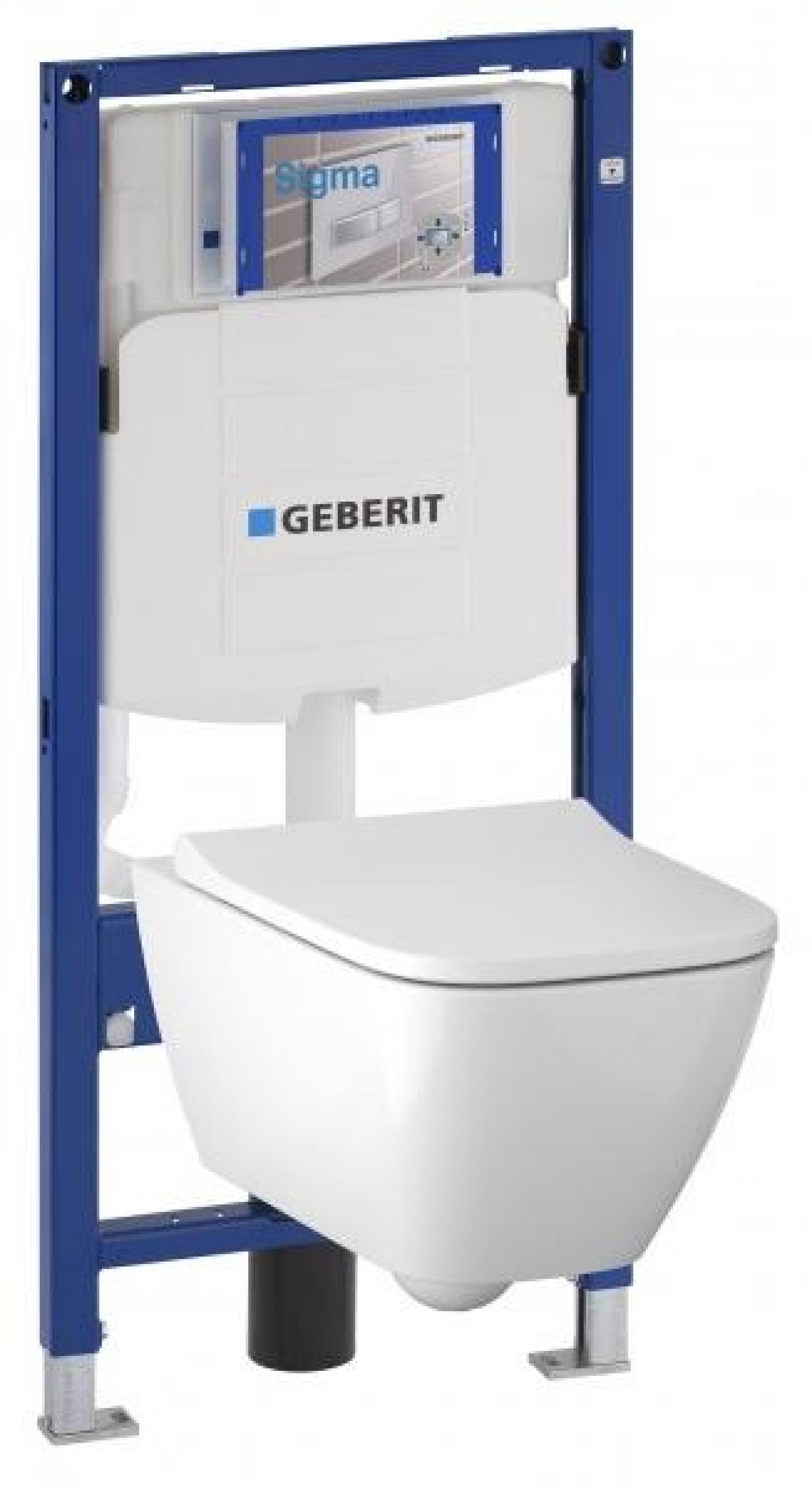 Комплект инсталляции Geberit Duofix 111.300.00.5 UP320 с подвесным унитазом Geberit Smyle Square 500.683.01.1 безободковый и крышкой-сиденьем микролифт